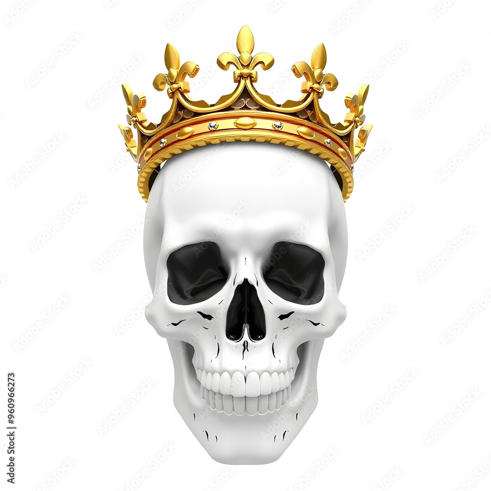 Skull with golden crown isolated on transparent background. 3d illustration. Skull with golden crown isolated on transparent background. 3d illustration.