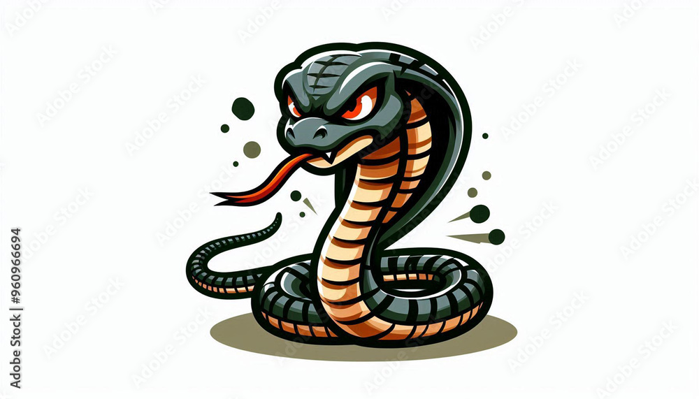 Obraz premium An angry cobra snake in cartoon style. A hissing cobra snake in cartoon style.