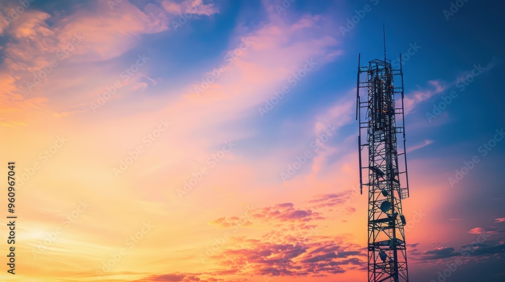 Silhouetted Communication Tower at Sunset Silhouetted Communication Tower at Sunset
