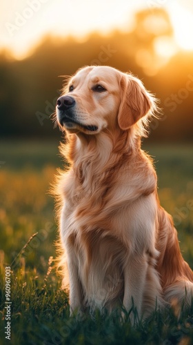 Golden Retriever on Green Field