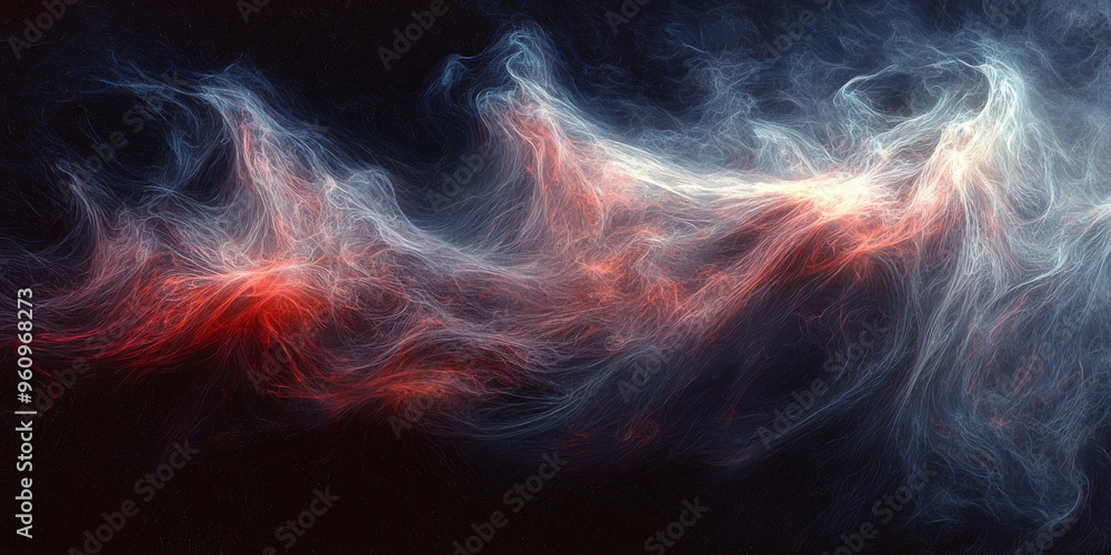 Fototapeta premium Abstract background with swirling blue, red, and white light.