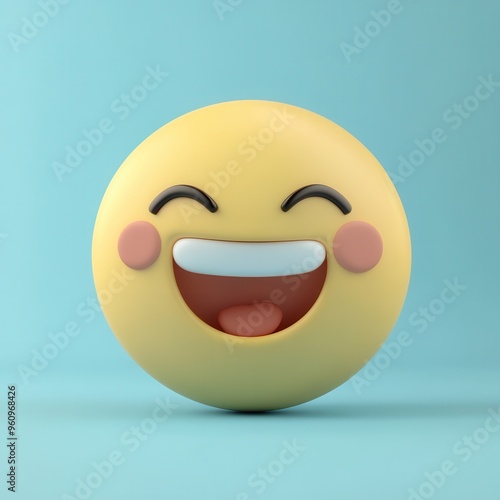 A cheerful smiley face emoji with bright colors, perfect for conveying happiness and positivity in various designs. photo