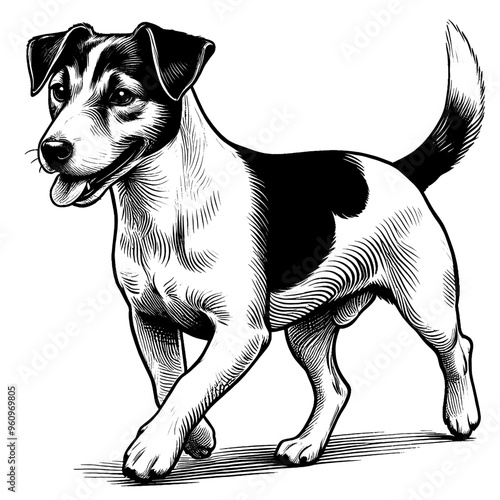 Hand drawn Cute Jack Russell dog in full-body, vector sketch isolated on white background.	