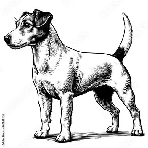 Hand drawn Cute Jack Russell dog in full-body, vector sketch isolated on white background.	