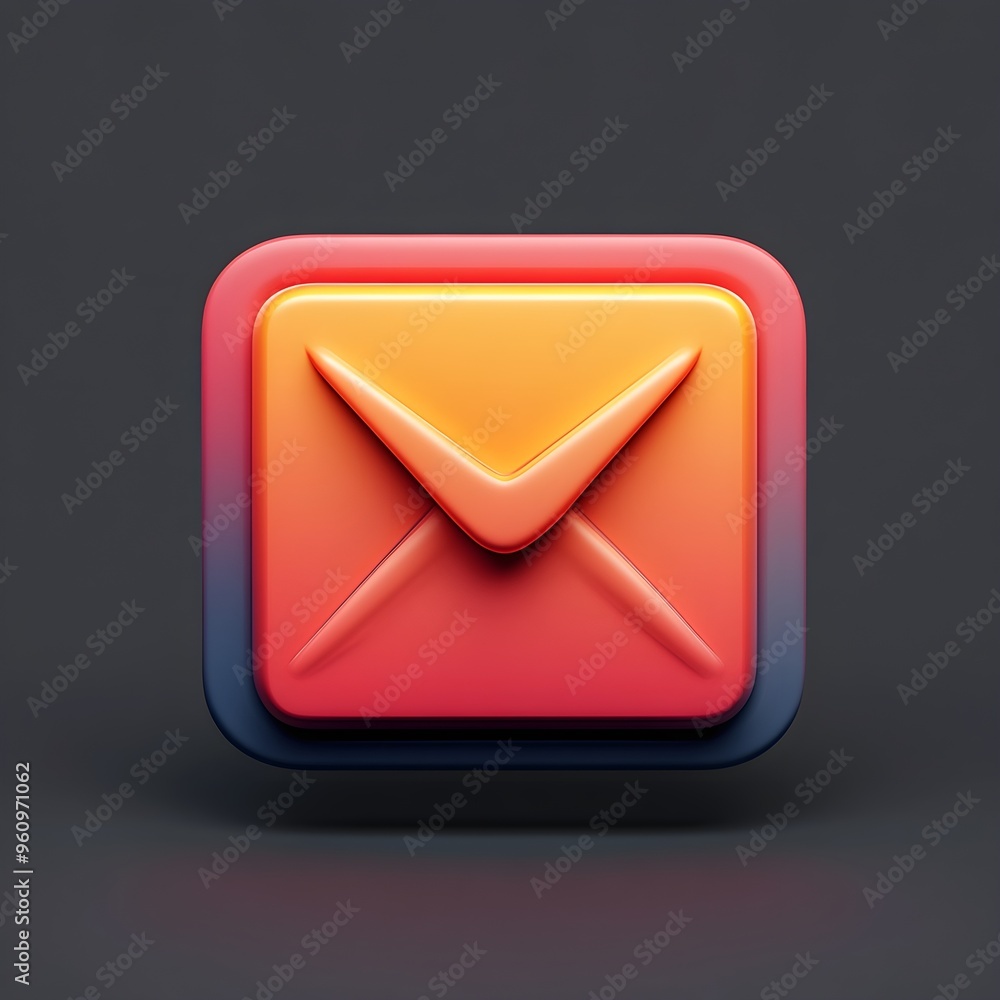 3D Envelope Icon, Orange, Red, Minimalist Design 3D Envelope Icon, Orange, Red, Minimalist Design