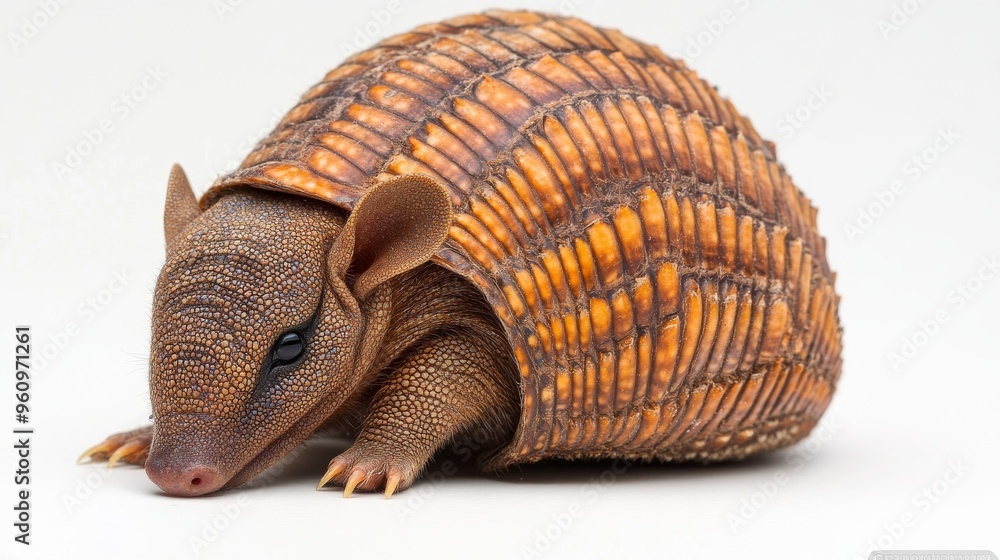 Adorable Baby Armadillo Rolling Up on White Background with Gentle Lighting, Close-up Shot Adorable Baby Armadillo Rolling Up on White Background with Gentle Lighting, Close-up Shot