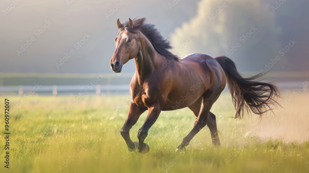 Horse Galloping Through a Lush Meadow Horse Galloping Through a Lush Meadow
