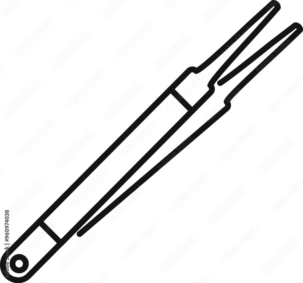 Metal tweezers holding a tiny object icon in outline style for web, mobile and infographics Metal tweezers holding a tiny object icon in outline style for web, mobile and infographics