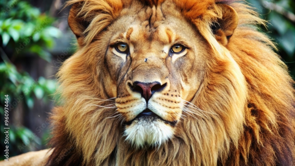 Fototapeta premium Close up photo of a majestic lion in its natural habitat, wildlife, lion, predator, feline, nature, safari