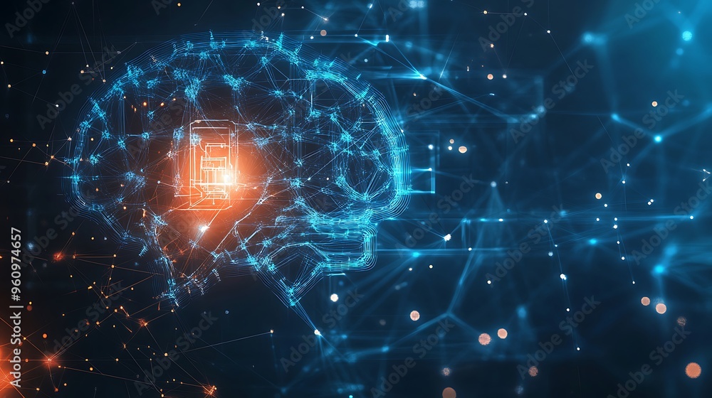 Fototapeta premium Digital Brain with Circuitry and Network Connections