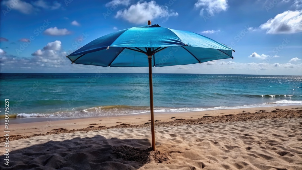 Blue umbrella providing shade on a sandy beach with ocean in the background, beach, blue, umbrella, shade, summer, relaxation Blue umbrella providing shade on a sandy beach with ocean in the background, beach, blue, umbrella, shade, summer, relaxation