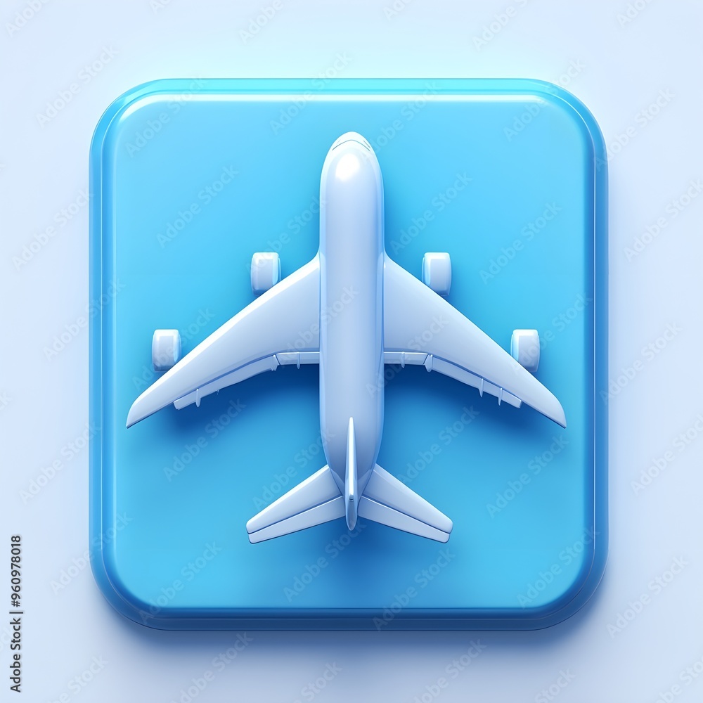 Fototapeta premium Blue Airplane Icon 3D Rendering