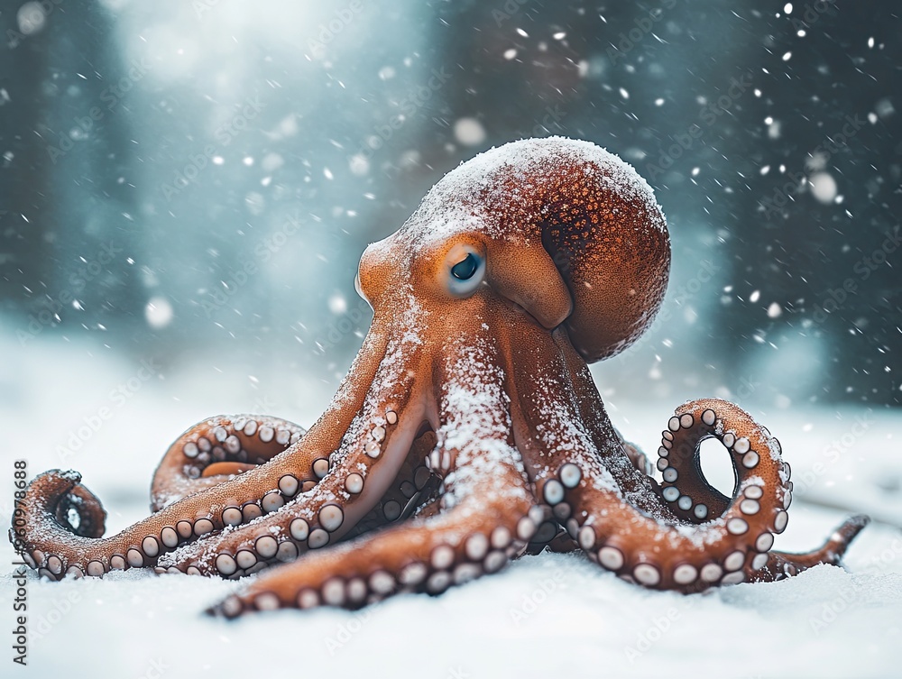 Fototapeta premium octopus isolated on winter background