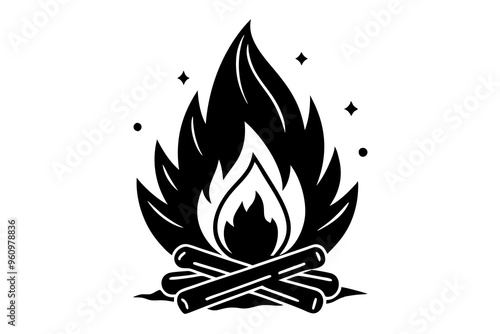 Campfire icon, bonfire vector silhouette, fire vector


