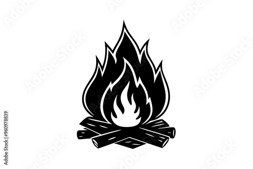 Campfire icon, bonfire vector silhouette, fire vector


