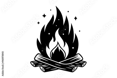 Campfire icon, bonfire vector silhouette, fire vector


