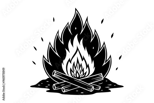 Campfire icon, bonfire vector silhouette, fire vector



