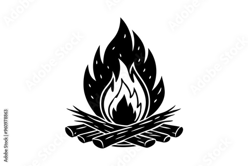 Campfire icon, bonfire vector silhouette, fire vector



