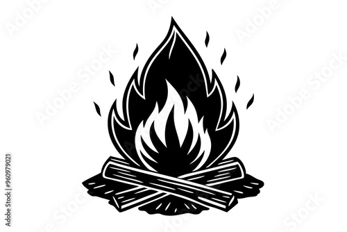 Campfire icon, bonfire vector silhouette, fire vector


