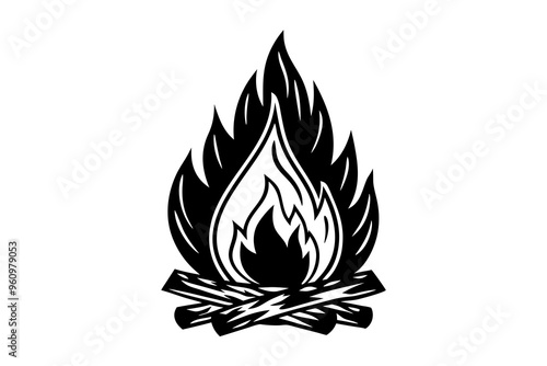 Campfire icon, bonfire vector silhouette, fire vector


