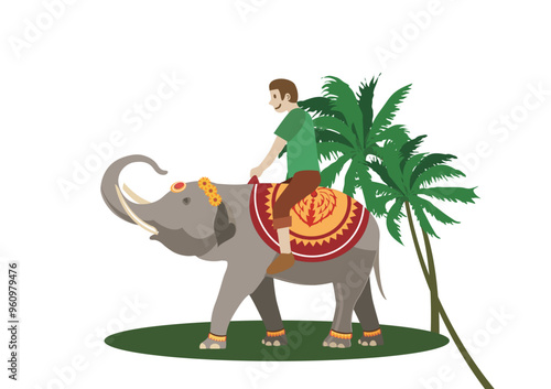 Thai people riding elephant vector illustration