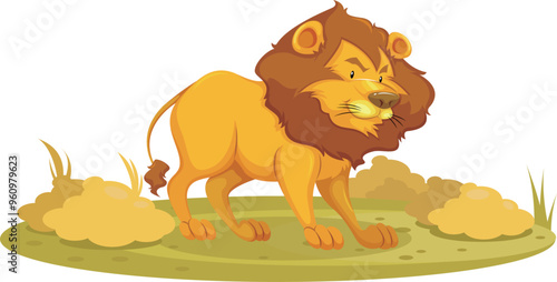 Mighty Lion Grassland Vector Illustration