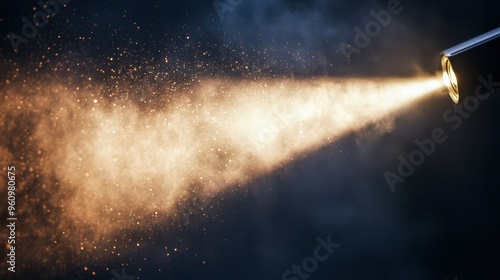 A beam of light from a projector cutting through darkness, highlighting dust particles in the air.