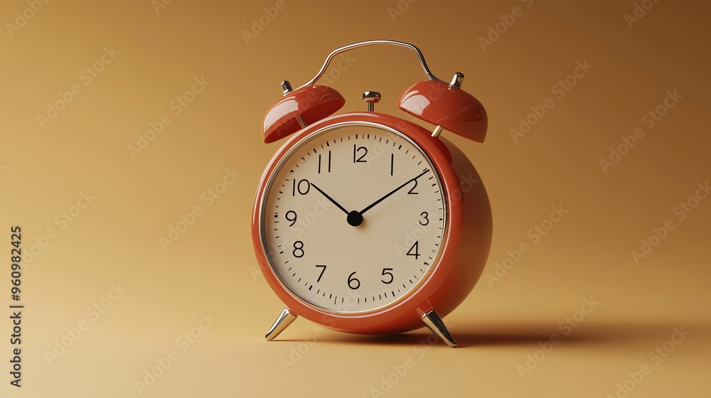 A classic orange alarm clock sitting on a beige background. A classic orange alarm clock sitting on a beige background.