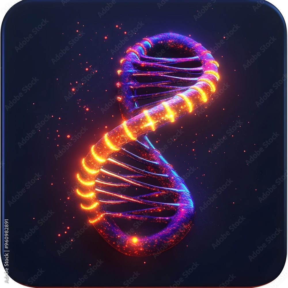 Obraz premium Glowing DNA Double Helix Science Background