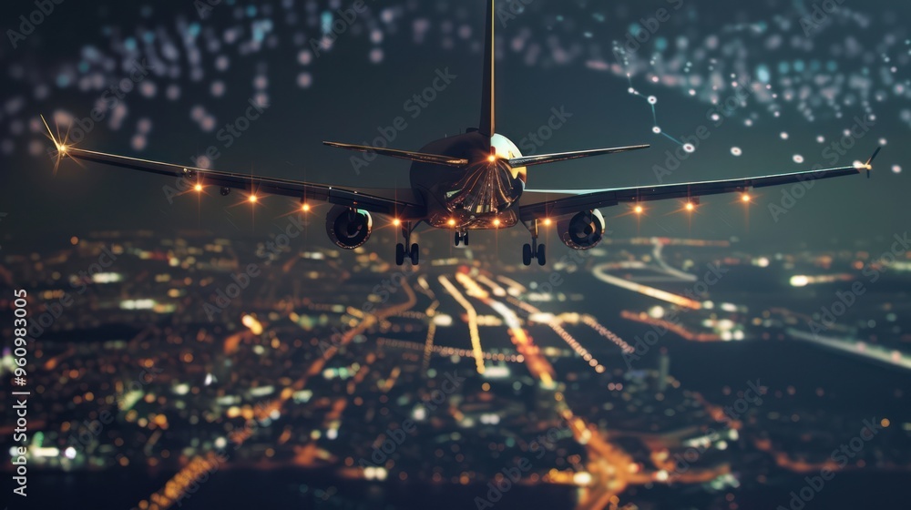 Night Landing Over City Night Landing Over City