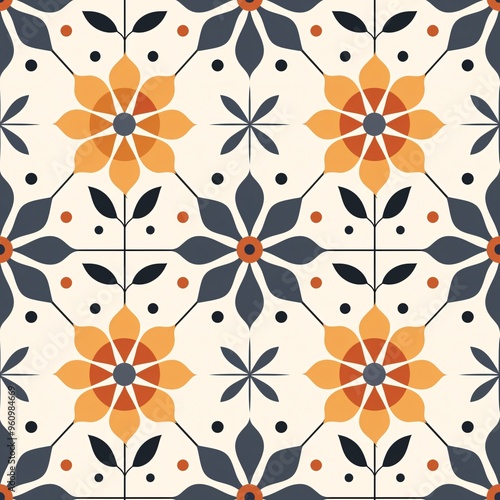 Blooming Geometry: A Geometric Floral Tile Pattern