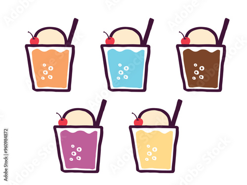かわいいクリームソーダのイラストいろいろセット／手書きイラストベクター素材