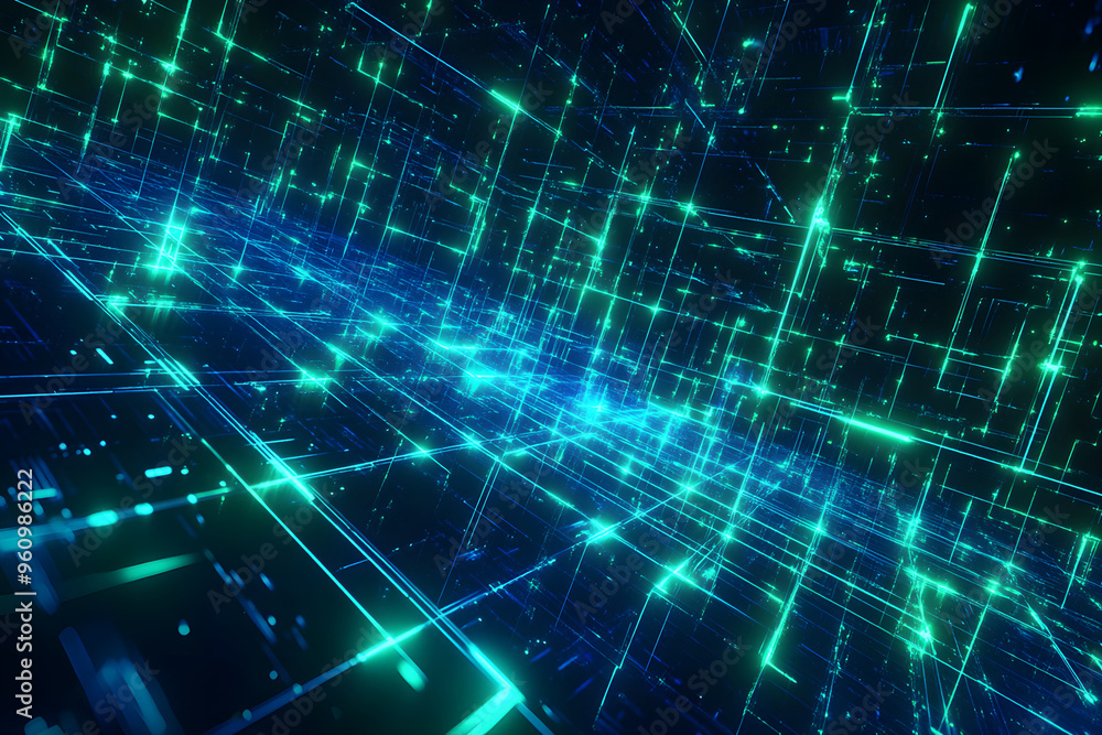 Abstract Technology Background With Neon Lines and Grid Abstract Technology Background With Neon Lines and Grid