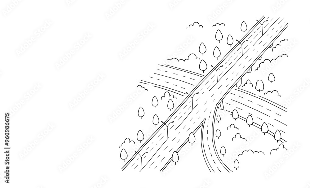 Highway road junction. Hand-Drawn Vector Sketch. Highway road junction. Hand-Drawn Vector Sketch.