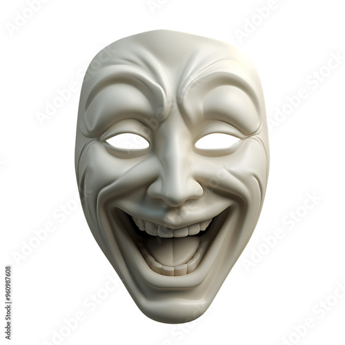 White Mask with Exaggerated Grin and Open Mouth