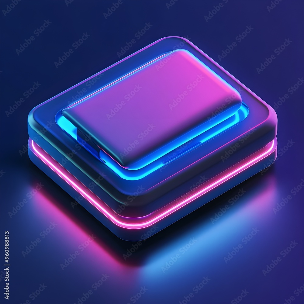 Neon Glow Abstract Background - 3D Square Design Neon Glow Abstract Background - 3D Square Design