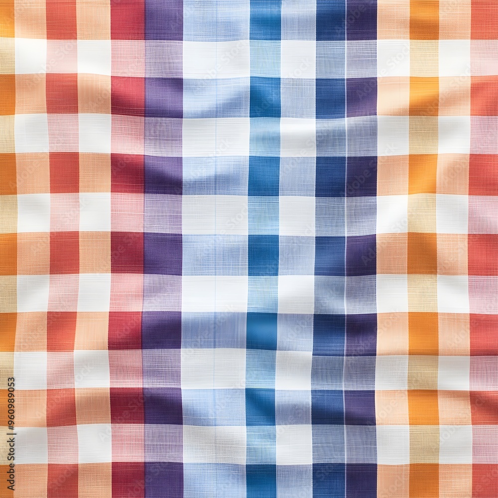 Plaid Madras Pattern A lightweight cotton fabric pattern featuring bright, multicolored checks, originally from India., Plaid Madras Pattern A lightweight cotton fabric pattern featuring bright, multicolored checks, originally from India.,