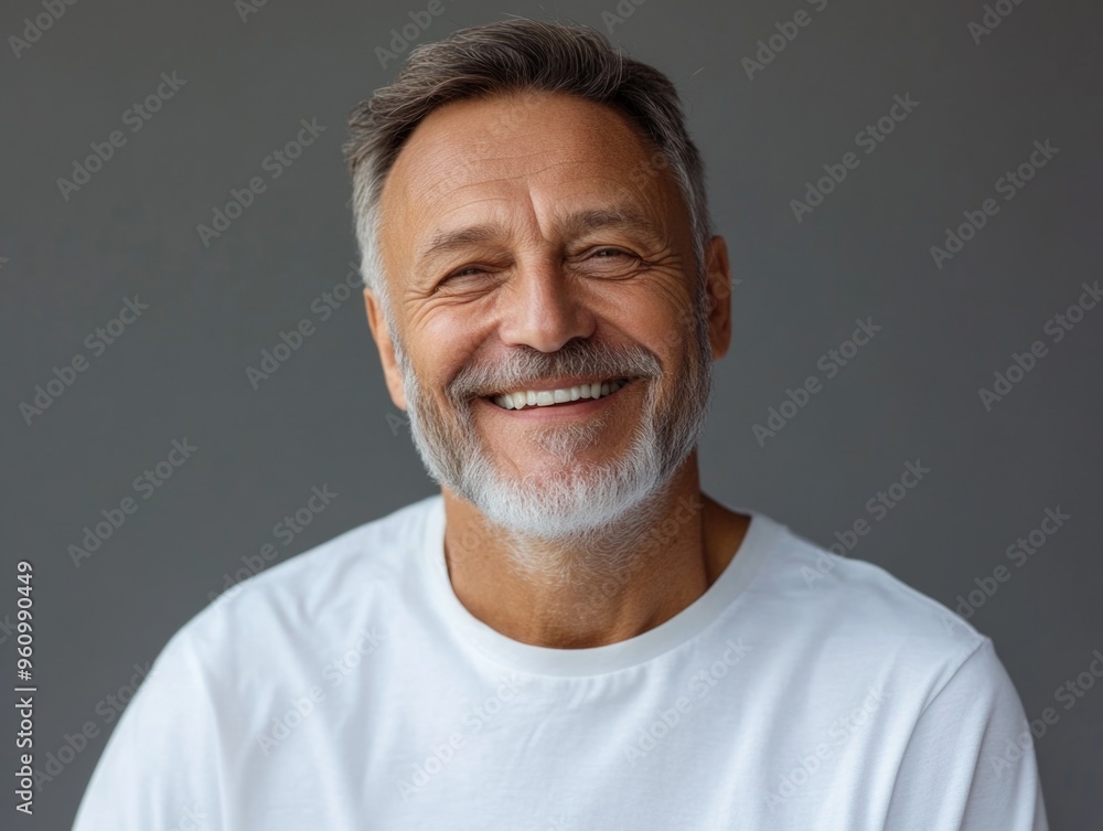 Fototapeta premium Mature Man with Beard and Mustache, Posing for a Portrait