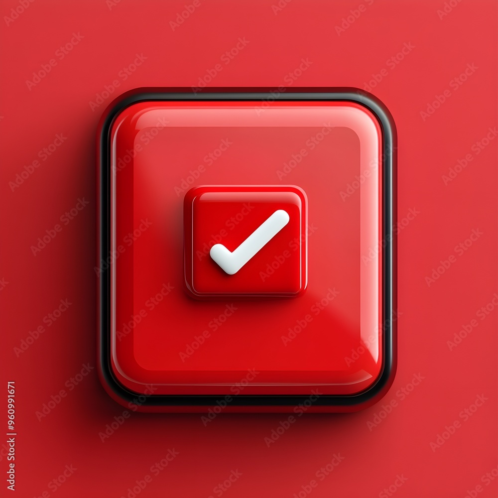 Red Button with Checkmark - 3D Render Red Button with Checkmark - 3D Render