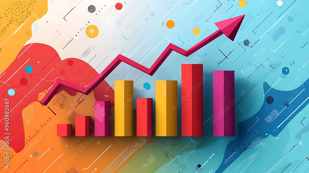 A chart with an upward arrow against an abstract background illustrates success and growth. A chart with an upward arrow against an abstract background illustrates success and growth.