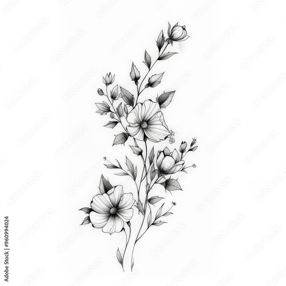 Fototapeta flower, nature, floral, vector, rose, flowers, spring, tulip, plant, leaf, blossom, summer, illustration, drawing, design, poppy, beauty, pattern, decoration, bud, art, sketch, color, red, card