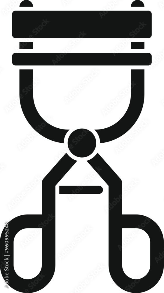 This simple icon represents an eyelash curler, a tool used to curl eyelashes This simple icon represents an eyelash curler, a tool used to curl eyelashes