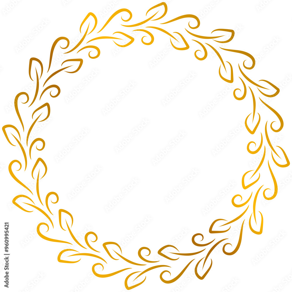 Hand-drawn gold leaves round frame Hand-drawn gold leaves round frame