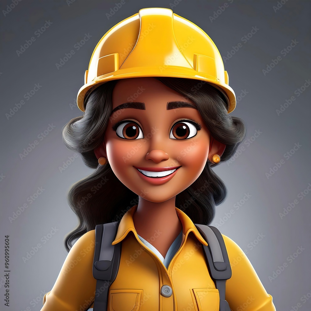3D Style Design Beautiful Female Cartoon Character as a Civil Engineer on Grey Background 3D Style Design Beautiful Female Cartoon Character as a Civil Engineer on Grey Background