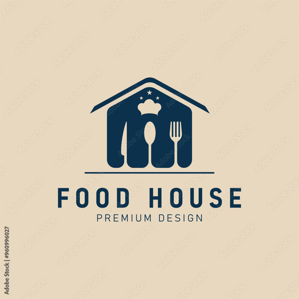 Φωτογραφία food house logo, restaurant logo, fork, spoon and knife logo vector illustration