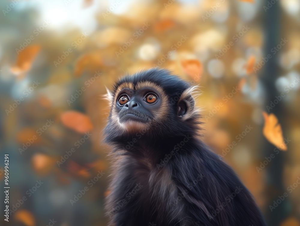 Fototapeta premium Langur in Forest, Francois' Primate, Asian Wildlife