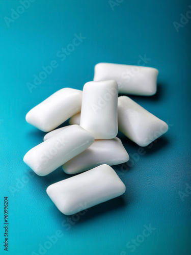 Chewing gums on blue background