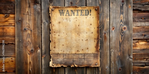Torn Wild West wanted poster hanging on weathered wooden wall, wild west, wanted poster, vintage, old, western, antique