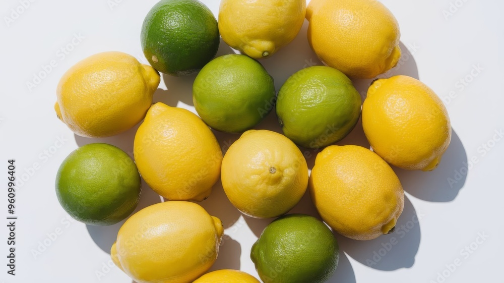 Vibrant lemons and green limes placed together, isolated over white Vibrant lemons and green limes placed together, isolated over white