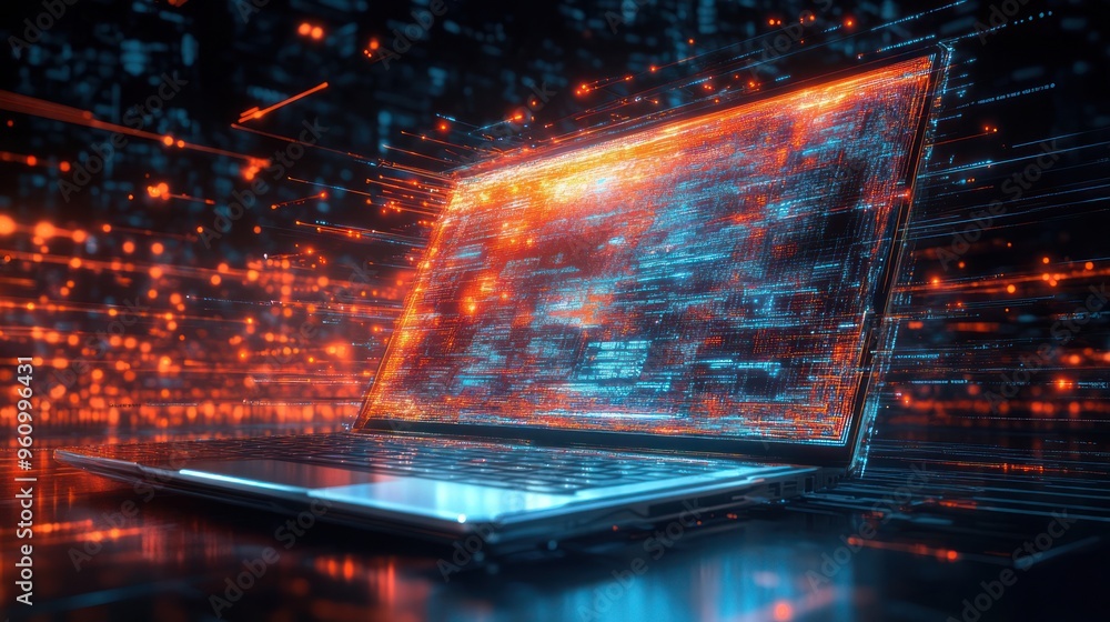 Obraz premium Digital Data Stream on Laptop